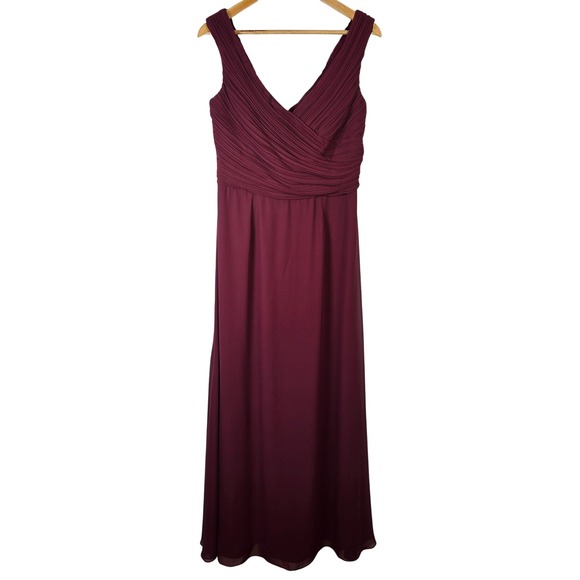 Bill Levkoff Dresses & Skirts - Bill Levkoff Wine Pleated V Neck Sleeveless Empire Waist Bridesmaid Maxi 12 7043